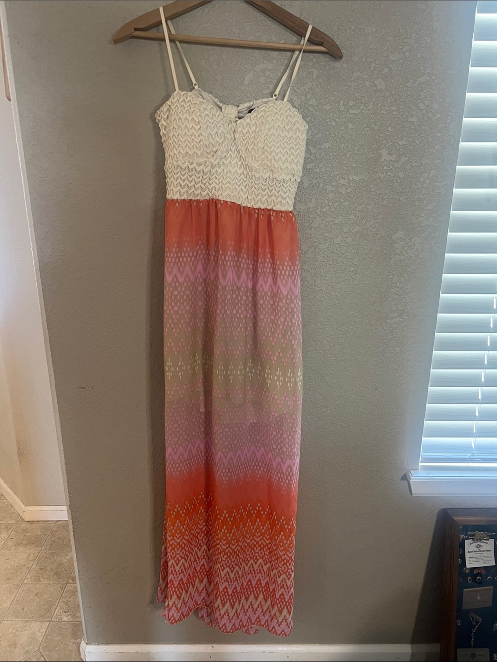 Trixxi Cream Crochet Lace Bodice Orange Ombre Maxi Dress M